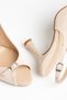 Large Size Women's Heeled Sandals Shoes Beige Satin Front Buckle - 2