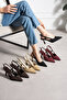 Snape Women's Burgundy Snake Pattern Pointed Toe 7 cm Heeled Slingback Shoes - 5