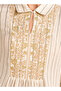 Midi Night Dress Long Sleeves Lurex Stripe Linen Blend - 4