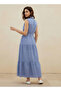 A-line Maxi Chambray Dress with Belt - 4