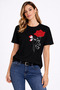Women's Oversize T-Shirt Red Rose Printed 100% Cotton T-Shirt Comfortable Fit