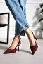 Snape Women's Burgundy Snake Pattern Pointed Toe 7 cm Heeled Slingback Shoes - 4