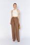 Women's Linen Trousers Brown Linen Trousers with Stitching Detail and Square Pockets