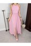 Women's Evening Dress Halter Neckline Maxi Dress with Motif on the Front and Slit - Evening & Homecoming Dress - 3