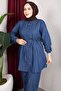 Ribbed Denim Set - Navy Blue