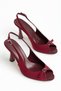 Large Size Women's Heeled Sandals Shoes Burgundy Satin Front Buckle - 3