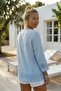 Light Blue V-Neck 3/4 Sleeve Hole Embroidery Casual Cotton Woven Blouse 65 60 - 5