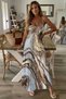 New Season Women's Strappy V-Neck Patterned Long Single Jersey Summer Dress - 3