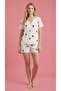 Women's Short Sleeve Lace Detailed Buttoned Wrinkled Shorts Pajama Set