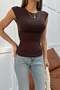 Side Gathered Sleeveless Tshirt Bitter Brown - 4