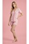 Women's Short Sleeve Lace Detailed Buttoned Wrinkled Shorts Pajama Set - 7