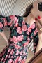 Green Salmon Floral Crew Neck Belted Dress - 2