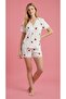 Women's Short Sleeve Lace Detailed Buttoned Wrinkled Shorts Pajama Set - 8