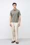 Khaki Lyocell Blended Polo Collar Men's T-Shirt - 2