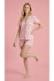 Women's Short Sleeve Lace Detailed Buttoned Wrinkled Shorts Pajama Set - 3