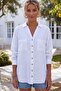 White Shirt Collar Cuffed Sleeves Buttoned Double Pockets Slit Casual Linen Woven Shirt 73 60 - 3