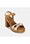Women's White Colorful Stone Detailed Heeled Straw Sandals - 7