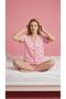Women's Short Sleeve Lace Detailed Buttoned Wrinkled Shorts Pajama Set