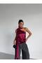 Women's Burgundy Belted One-Shoulder Satin Blouse - 5