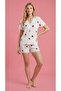 Women's Short Sleeve Lace Detailed Buttoned Wrinkled Shorts Pajama Set - 6