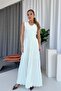 V-Neck Side Pleated Women's Dress - White - 4