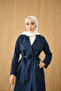 Women's Epaulet Double-Breasted Collar Belted Midi Length Trench Coat Navy Blue - 3