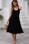 Women's Round Neck Strappy Flared Long Viscose Dress - 2