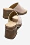 Women's Wide-Faced Heeled Slippers Beige - 5