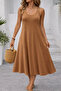 Women's Round Neck Strappy Flared Long Viscose Dress - 2