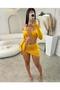 Chest-Decorated Drawstring Crop Top and Slit Skirt Set - 3