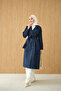 Women's Epaulet Double-Breasted Collar Belted Midi Length Trench Coat Navy Blue - 4