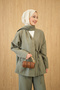 Women's Hidden Button Detail V-Neck Suit Green - 2
