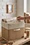 White Garnished Jute Coverless Closet Laundry Toy Organizer Folding Storage Box with Lid 30X - 3