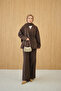 Women's Hidden Button Detail V-Neck Suit Brown - 4