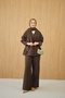 Women's Hidden Button Detail V-Neck Suit Brown