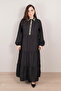 Black Tiered Maxi Dress with White Embroidery