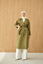 Women's Epaulet Double-Breasted Collar Belted Midi Length Trench Coat Khaki Green - 4