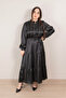 Black Self-Print Tiered Full-Length Maxi Dress