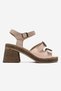 Women's 2-Buckle Heeled Sandals with Ribbed Heels Beige - 2