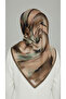 Flower-Patterned Rayon Scarf - Brown / Green