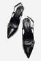 Women's Buckle Open Back Thin Heel Pointed Toe High Heel Shoes Black Wrinkled - 5
