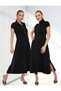 Buketli̇ Women's High Collar and Two-Side Snap Detail Tok Combed Cotton Short Sleeve Long Dress