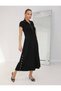 Buketli̇ Women's High Collar and Two-Side Snap Detail Tok Combed Cotton Short Sleeve Long Dress - 7