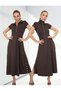 Buketli̇ Women's High Collar and Two-Side Snap Detail Tok Combed Cotton Short Sleeve Long Dress