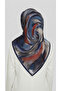 Flower-Patterned Rayon Scarf - Dark Blue / Red