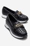 Women's Buckle-Strapped Braided Casual Shoes Black White