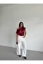 Women's Burgundy Off-Shoulder Short Sleeve Satin Blouse - 6