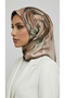 Flower-Patterned Rayon Scarf - Brown / Green - 8