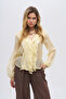 Women's V-Neck Transparent Blouse with Ruffle Detail on the Front