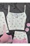 Women's Rose Patterned 6-Piece Cotton Pajama Set - 8